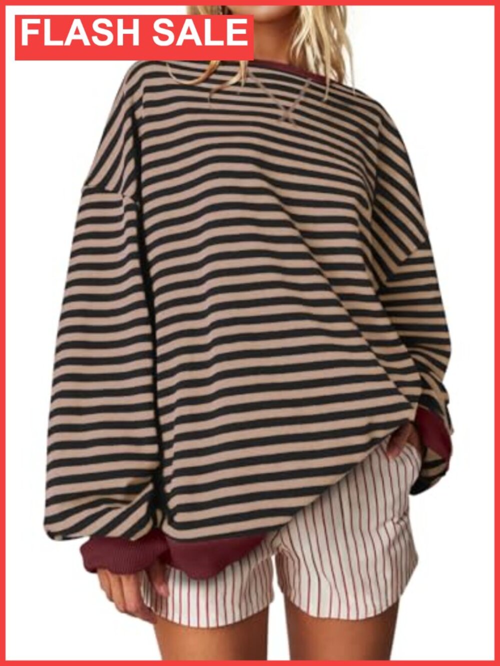 Oversized Striped Crewneck Sweatshirt Long Sleeve Casual Pullover